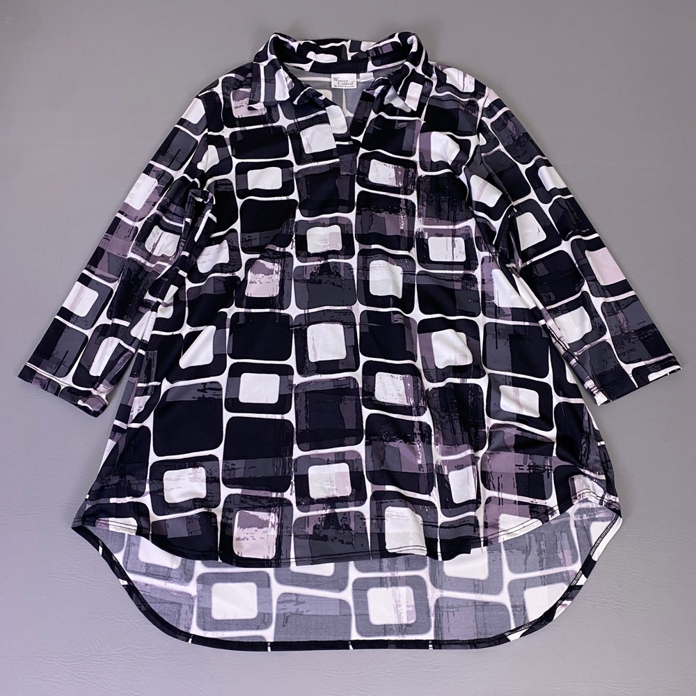 Women with Control Renee Greenstein Tunic Blouse Large‎ Geometric Black Purple